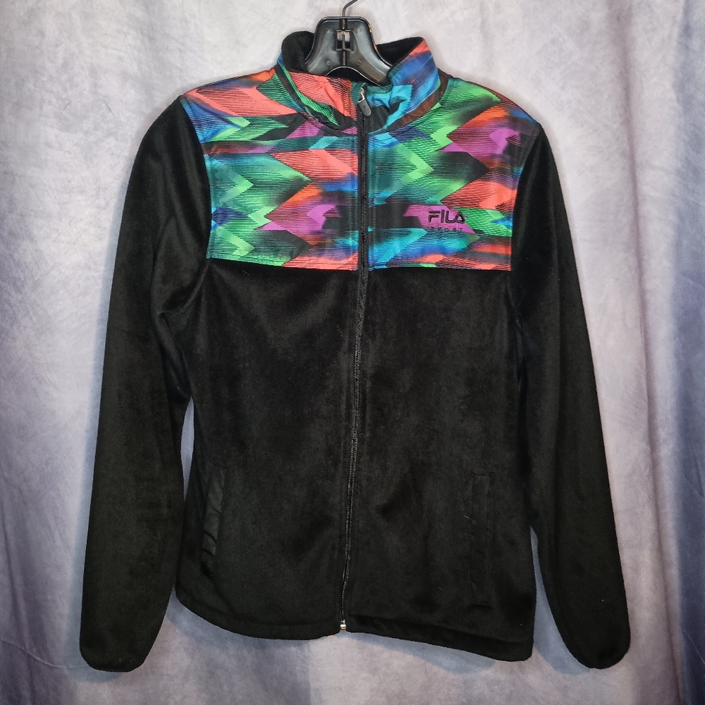 Fila Sport‎ Black Multicolor Fleece Zip Up Jacket
